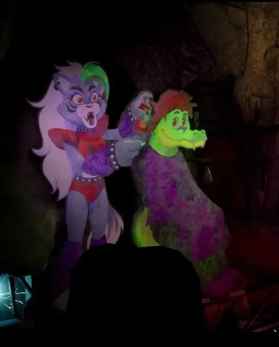 The picture showing Roxy (left), a minor supporting protagonist in DLC, and Monty, a glamrock animatronic