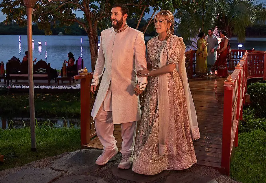 Comedian Adam Sandler and Jen wearing the ethnical couture from Indian designer Manish Malhotra