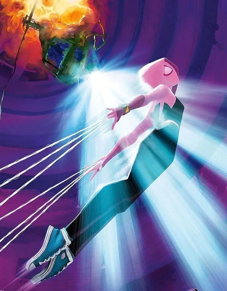 Stacy is a 16 or 17 years old teenager in Across the Spider-Verse; she is the one and only Spider-Woman of her universe