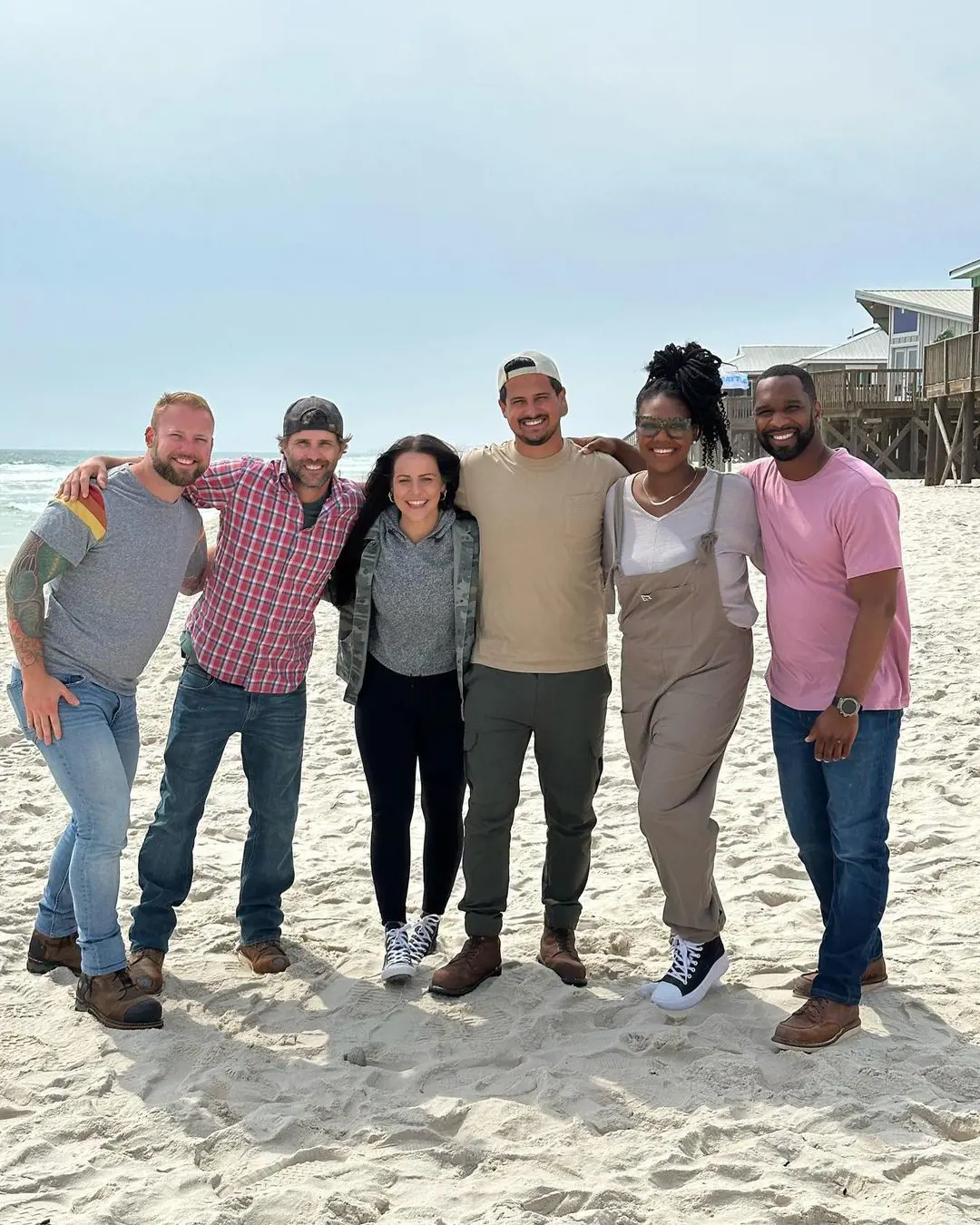 The six contestants from the three teams of the HGTV reality competition show Battle on the Beach