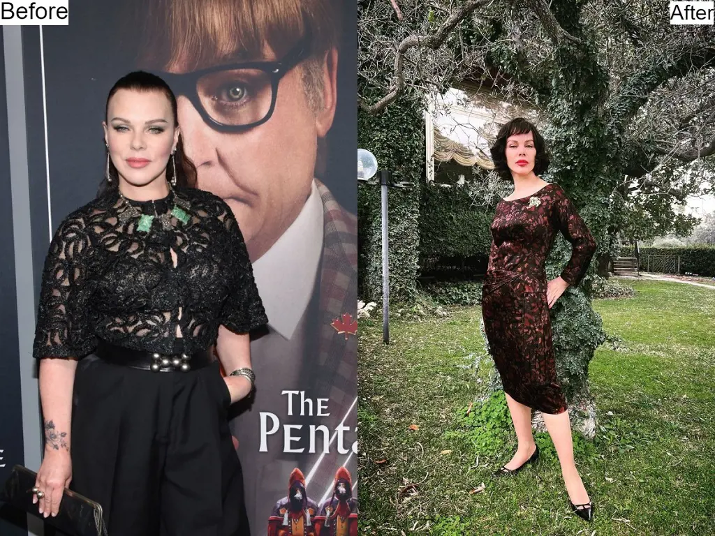 Mazar while she attended Pentaverate Premiere plus After Party in Los Angeles, California, in May 2022 vs. now in 2023 in Italy