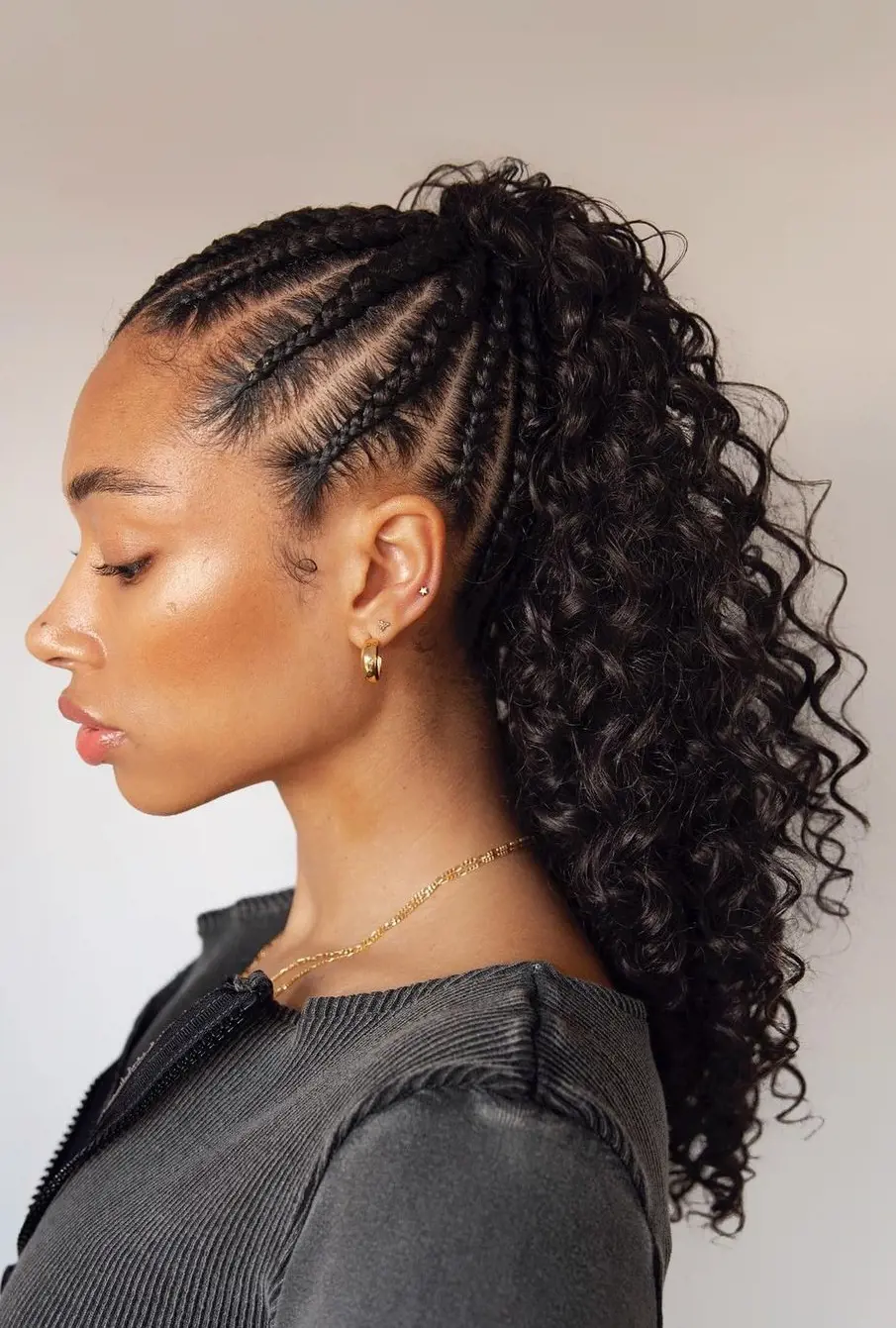 The braided half-back style involves braiding a section of hair along the crown of the head and securing it at the back
